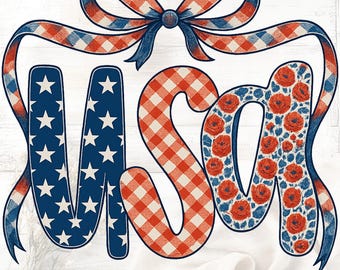 Coquette USA Glitter PNG: Floral 4th of July Sublimation Design (Digital Download)