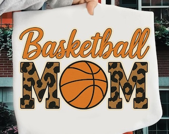 Basketball Mom PNG, Leopard Print Orange Ball Clipart, Sports Mom Digital Design