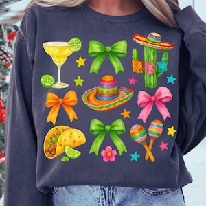 Cinco De Mayo Coquette Bow PNG, Margarita Tequila Tacos Clipart, Funny Mexican Party Sublimation Design, Fiesta Festival Digital Download