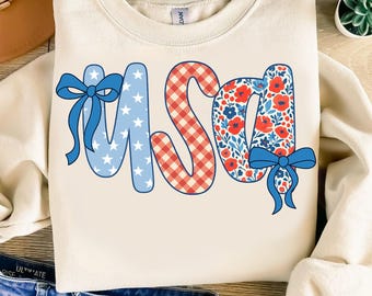 Coquette USA Glitter PNG: Floral 4th of July Sublimation Design (Digital Download)