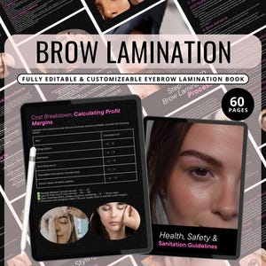 Professionelles Augenbrauen-Laminier-Schulungsbuch und Zertifikat: Brauen-Laminierung, Brauenwachs, Brauenfärbekurs, bearbeitbar in Canva