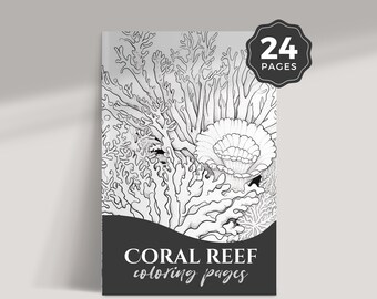Libro para colorear de arrecifes de coral: Animales y peces del océano (Descarga instantánea)