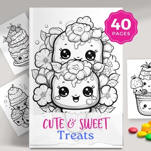 Cute and Sweet Kawaii Coloring Book - 40 Pages of Adorable Food - Bold and Easy - Digital Download for Kids and Adults - Fun Activity