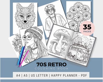 70s Retro Coloring Pages: 35 Groovy Designs (PDF)