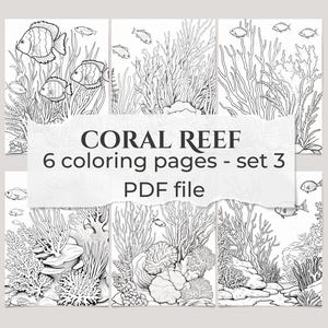 Relaxing Coral Reef Coloring Book - Instant Download - Animals Coloring Pages - Fish and Coral Coloring Pages - Ocean Theme - Gift - Set 3