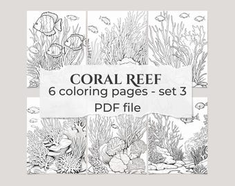 Coral Reef Coloring Book: Animals & Fish Pages (Digital Download)