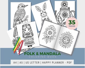 Folk Art Mandala Coloring Book: Relaxing Floral Designs (Digital Download)