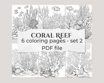 Coral Reef Coloring Book: Ocean Animals, Fish, and Coral (Digital Download)