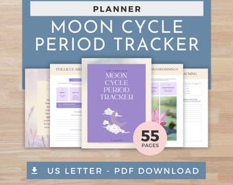Moon Cycle Period Tracker Planner | Lunar Self-Care Journal | Moon Phases, Mood Log, Self-Reflection
