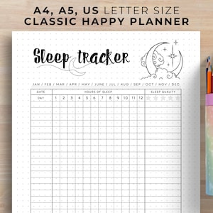 Sleep Tracker - Monthly Sleep Tracker - Sleep Log - Sleep Analysis - Sleep Quality - Sleep Cycle - Printable Journal Page - Happy Planner