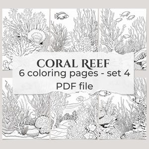 Relaxing Coral Reef Coloring Book - Instant Download - Animals Coloring Pages - Fish and Coral Coloring Pages - Ocean Theme - Gift - Set 4