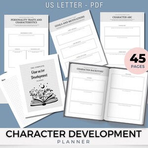 Cuaderno de trabajo para el desarrollo de personajes - Planificador imprimible para escritores - Herramientas de escritura para autores - PDF - US Letter