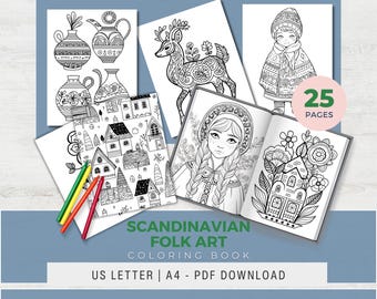 Scandinavian Folk Art Coloring Book | Nordic Folk Patterns & Floral Pages (PDF)