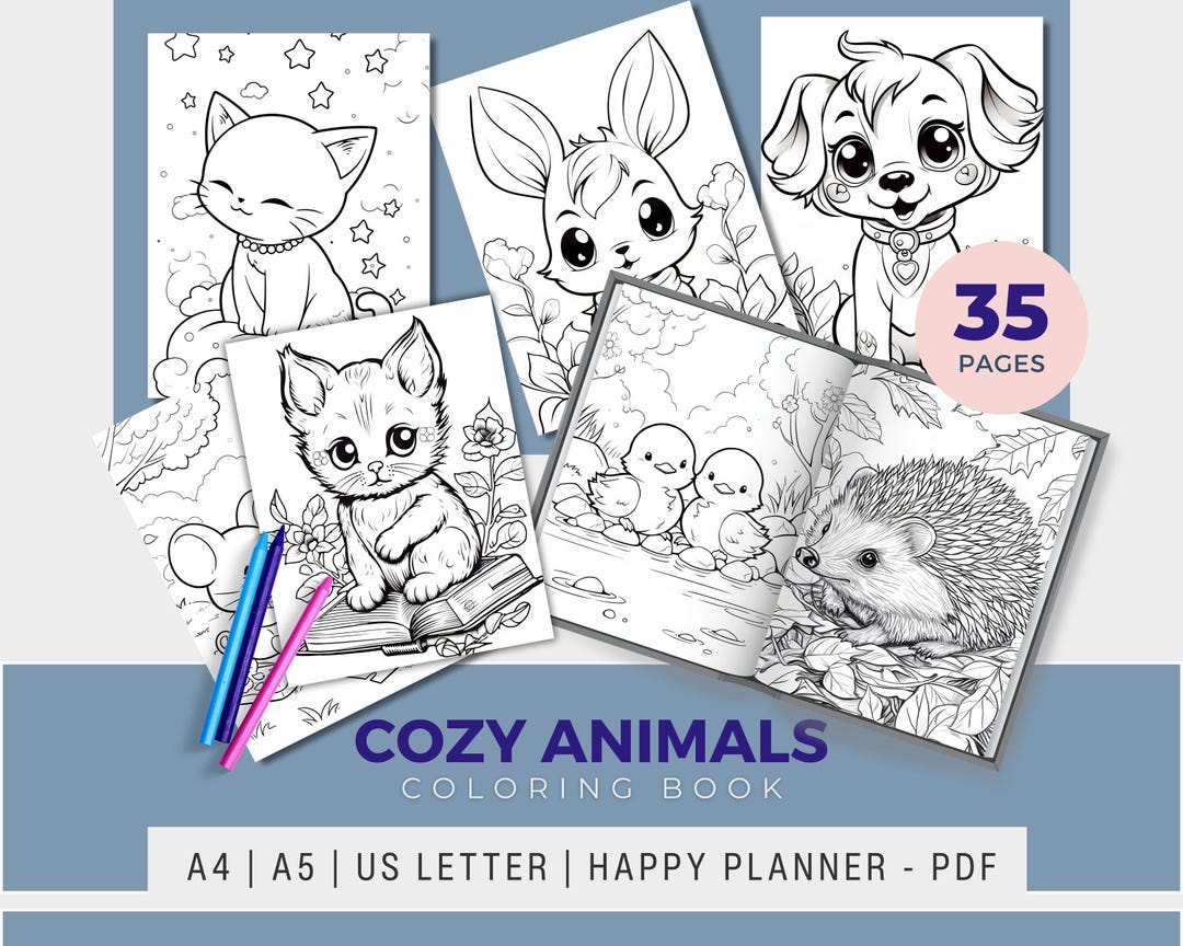 Kawaii Animal Coloring Book – 35 Cozy Designs (digital Download) - Etsy