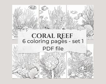Coral Reef Coloring Book: Ocean Animals, Fish, and Coral (Digital Download)