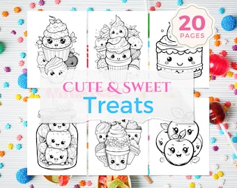 Kawaii Food Coloring Book – 20 Dessert Pages (Digital Download