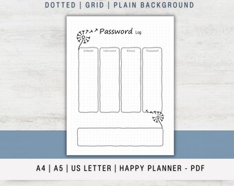 Printable Password Tracker: Happy Planner Inserts (Digital Download)