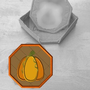 Machine Embroidery Design (by Request)-ITH Fall Applique Pumpkin Coaster and Holder in 2 sizes