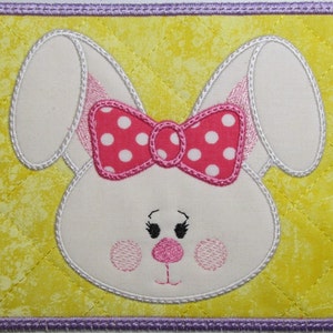 Machine Embroidery Design-Mug Rug-Applique&#39; Easter Bunny with 2 sizes, 5x7 and 6x10 hoops