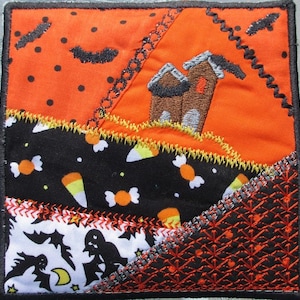 Machine Embroidery Design- Halloween Haunted House and Bats-Crazy Quilt Block-4 sizes included!