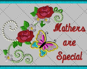Maschine Embroidery Design-ITH-Tasse-"Mothers are Special" mit Schmetterling und Rosen beinhaltet 2 Größen, 5x7 und 6x10 Creolen