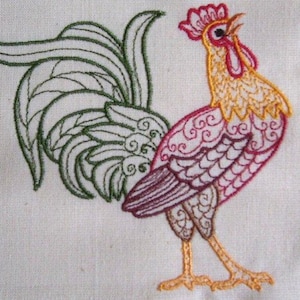 Machine Embroidery Design- Rooster Colorline #01 with 4 sizes Included!
