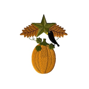 Machine Embroidery Design-Fabulous Fall-09-Pumpkin, Crow, Star, Leaves-4x4 hoop