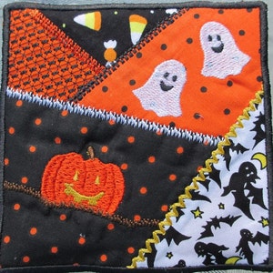 Machine Embroidery Design- Halloween Spooky Ghosts and Pumpkin-Crazy Quilt Block-4 sizes included!