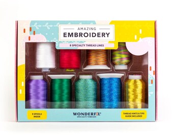 Embroidery Thread Sample Pack | Amazing Embroidery Novelty Pack by WonderFil | 9 Spools | Bright and Bold