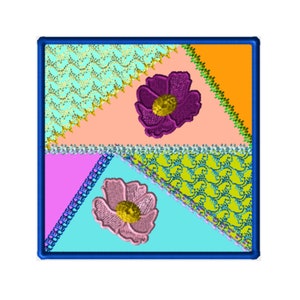 Machine Embroidery Design-ITH-Crazy Quilt Block-Peony con 4 taglie incluse!
