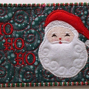 Machine Embroidery Design-ITH-Mug Rug-Applique Santa with 2 sizes, 5x7 and 6x10 hoops