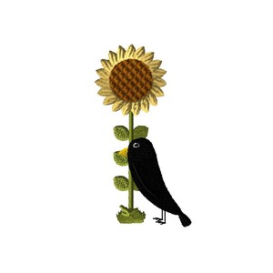 Machine Embroidery Design-Fabulous Fall-05-Sunflower & Crow-4x4 hoop