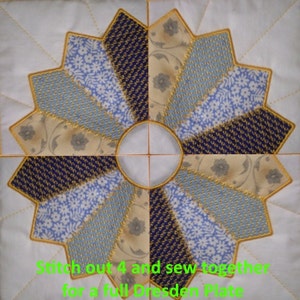 Machine Embroidery Design-ITH-Crazy Quilt Block-Dresden Plate Quarter #02 with 4 sizes included!