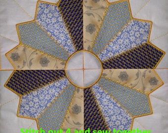 Machine Embroidery Design-ITH-Crazy Quilt Block-Dresden Plate Quarter #02 with 4 sizes included!