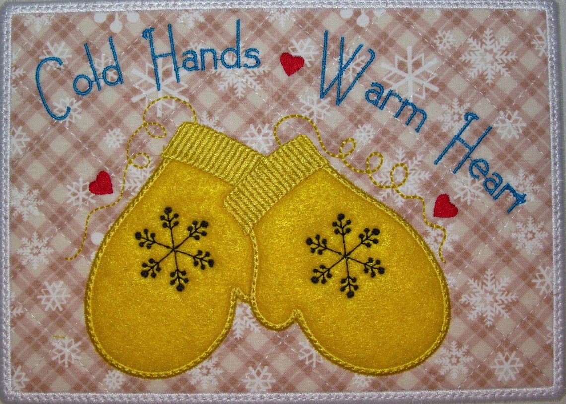Mitten Mug Rug Machine Embroidery Design-ith-mug Rug-applique' Mittens