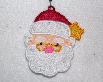 Machine Embroidery Design-FSL-Santa Ornament for 4x4 Hoop.