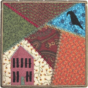 Machine Embroidery Design-ITH-Primitive House and Crow-Crazy Quilt Block with 4 sizes included!