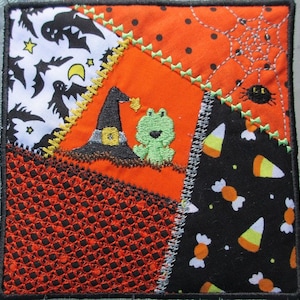 Machine Embroidery Design- Halloween Witch Hat, Toad, Spider and Web-Crazy Quilt Block-4 sizes included!
