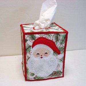 Ricamo a macchina Design-In the Hoop-Tissue Box Cover-Applique Santa per cerchio 5x7 o più grande.
