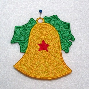 Machine Embroidery Design-FSL-Bell Ornament for 4x4 Hoop.
