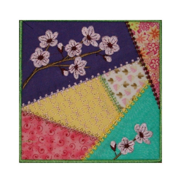 Machine Embroidery Design-ITH-Crazy Quilt Block-Plum Blossom/Cherry Blossom with 4 sizes included!
