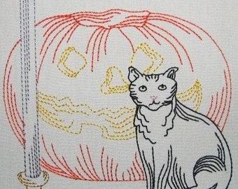 Machine Embroidery Design- Halloween Colorline #08- Jack O' Lantern, Black Cat and Candle- with 3 sizes Included!