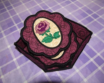 Machine Embroidery Design-ITH Rose Coaster and Holder in 2 sizes, 4x4 and/or 5x7 hoops