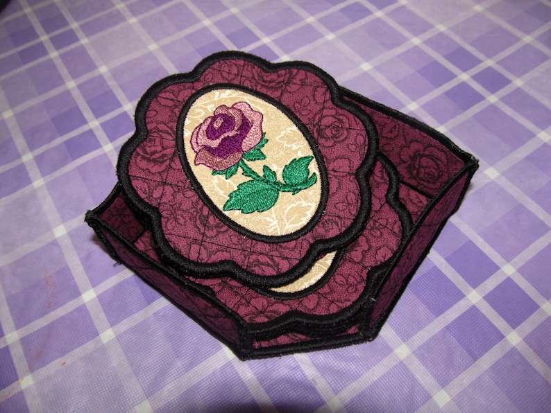 Machine embroidery designith rose coaster and holder in 2  etsy