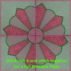 Machine Embroidery Design-ITH-Crazy Quilt Block-Dresden Plate Quarter #03 with 4 sizes included!