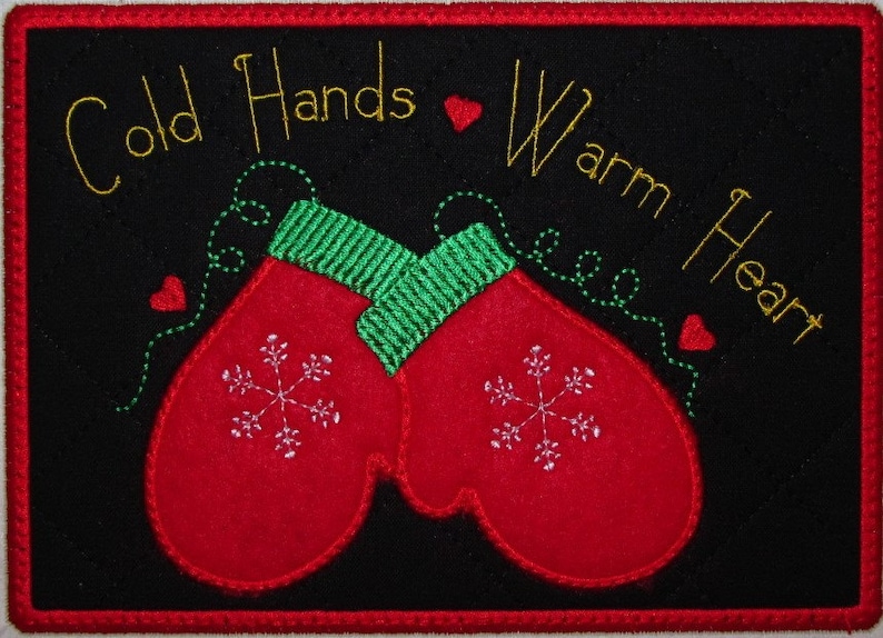 Mitten Mug Rug Machine Embroidery Design-ith-mug Rug-applique' Mittens