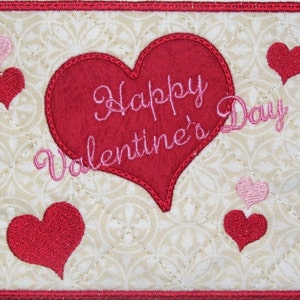 Machine Embroidery Design-Mug Rug-Happy Valentine's Day with applique Heart with 2 sizes, 5x7 and 6x10 hoops