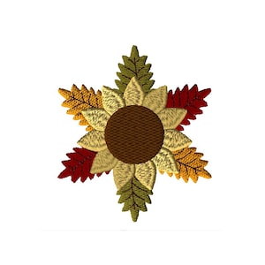 Machine Embroidery Design-Fabulous Fall-08-Sunflower & Leaves-4x4 hoop