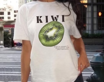 Camiseta de kiwi, camiseta vintage con estampado de frutas, camiseta estética de frutas, camiseta boho, ropa Y2K, camiseta gráfica de comida, camiseta retro unisex, regalo