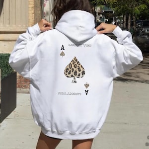 Lucky You-hoodie, schoppenaas-sweater met luipaardprint, trui met capuchon en cheetah-print, trendy Y2K-hoodie, cadeaus tienermeisje